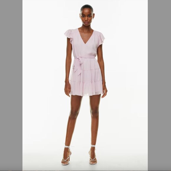 Aritzia Little Moon Sol Dress Lilac Size L | Semi-sheer tiered belted mini dress - Picture 2 of 12